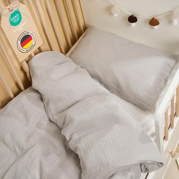 Biancheria Da Letto Per Bambini Laleni 100X135 Cm E 40X60 Cm In Cotone, Mussola In Grigio-image
