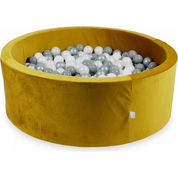 Piscina Di Palline 110X40 In Velluto Oro - Con 500 Palline / Bianco, Argento, Perla, Grigio-image