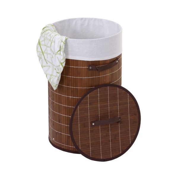 WäSchekorb MCW-C21, Laundry WäSchebox WäSchesammler WäSchebehäLter WäSchetonne, Bambus Rund 59X35Cm 50L ~ Braun-image
