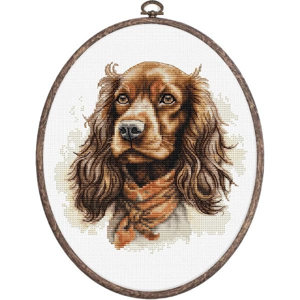 Luca-S Kit Per Ricamo A Punto Croce Con Cerchio "Il Cocker Spaniel"", Schema A Contare, 16X16Cm"-image