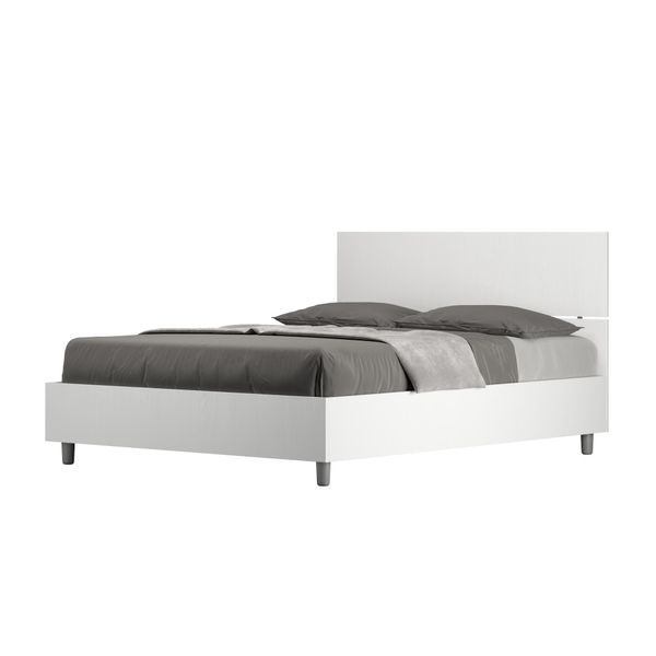 Ityhome - Letto Matrimoniale Francese Contenitore 140X190 Testata Dritta Bianco Frassino Demas-image