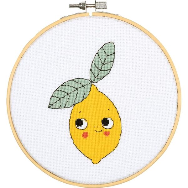 Confezione Da Ricamo A Punto Croce Vervaco Con Cerchio Da Ricamo "Eva Mouton Lemon"", Schema Di Conteggio, Diam 16Cm"-image