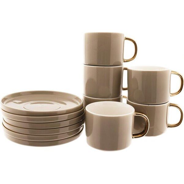Tazze Da Caffè Eleganti In Porcellana Da 200 Ml Con Manico E Piattino Dorati-image