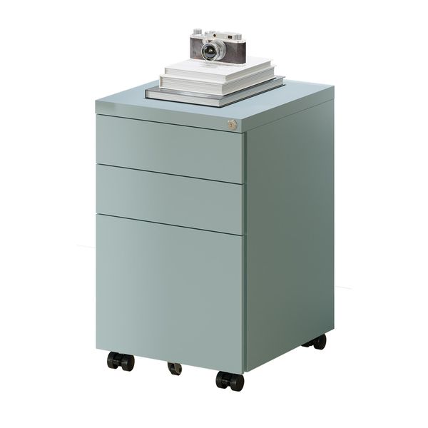Flexispot - Mobiletto Per Ufficio Con 3 Cassetti, Serratura, Guide Silenziose E Ruote Antiribaltamento Per Ufficio E Casa Blue-image