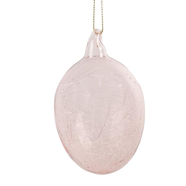 Ciondolo Uovo Di Pasqua Clayre & Eef Ø 6X10 Cm Vetro Rosa-image
