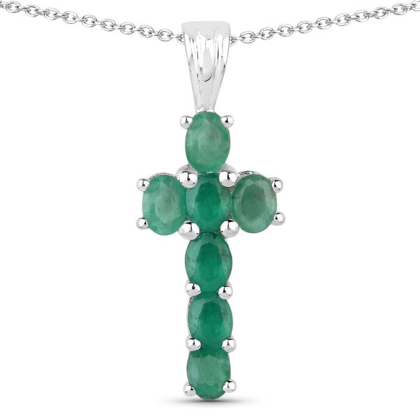 Kette Mit AnhäNger Vira Jewels "925-Sterling Silber Rhodiniert GläNzend Smaragd GrüN", Weiß, Halsketten, Damen, 45Cm, 0,98, Silber 925 (Sterlingsilber), L: 45 B: 10Mm, GläNzend, B:10Mm-image