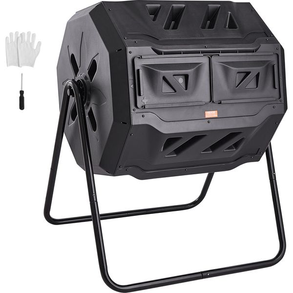 Vevor Compostiera Tumbler 162,7 L, Compostiera A Tamburo Compostiera Rotante A Doppia Camera 735 X 625 X 955 Mm, Bidone Per Compost Da Giardino Caricabile Da 50 Kg, Guanti Inclusi-image