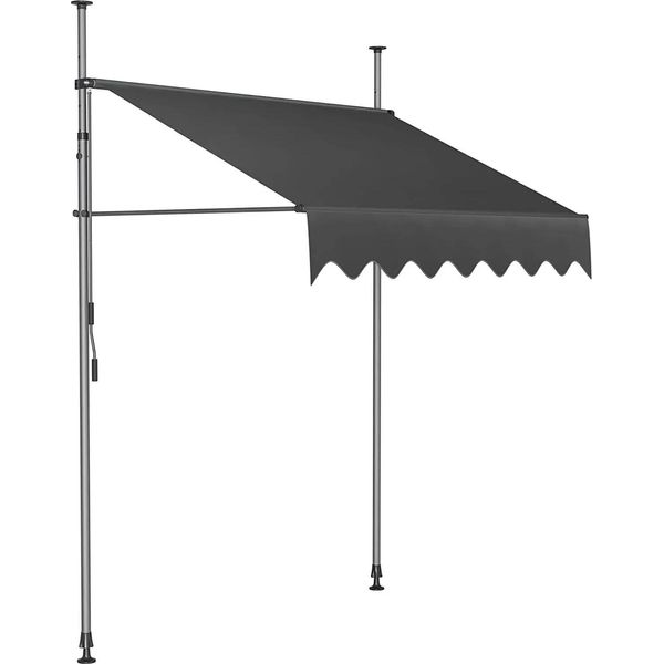 Tenda Da Sole Per Balcone, Altezza Regolabile 200-300 Cm, Tessuto Resistente Ai Raggi Uv, 400 X 120 Cm Grigio-image
