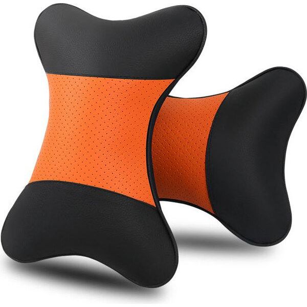 2 Pezzi Cuscino Collo Auto Traspirante Cuscino Riposo Auto Confortevole Cuscino Morbido Arancione-image