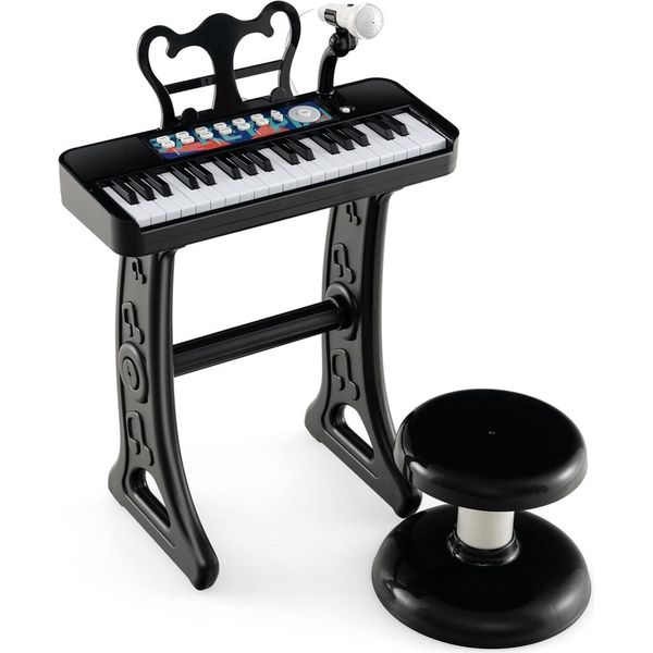 Costway Tastiera Per Bambini A 37 Tasti, Pianoforte Elettronico Per Bambini Con Sgabello, Microfono E Leggio, Pianoforte Per Bambini Con Gambe Staccabili, Tastiera Per Pianoforte Per Bambini Da 3 Anni (Nero)-image