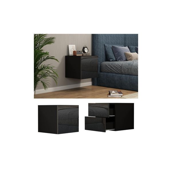 Vicco Nachtschrank Sofie 49,6 X 45 Cm, Schwarz Hochglanz, 2 Schubladen-image