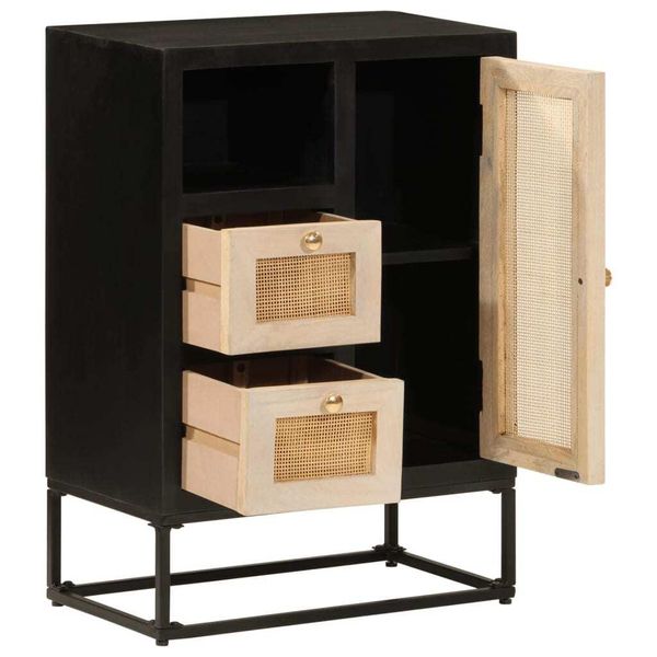 Vidaxl Credenza Nera 55X30X76 Cm In Legno Massiccio Di Mango E Ferro-image