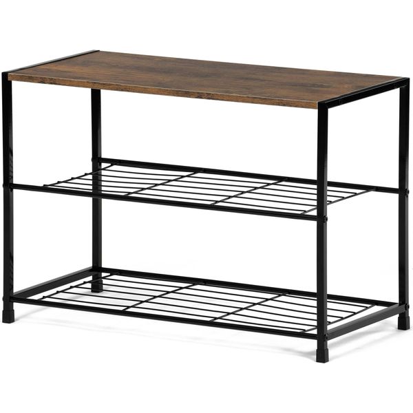 Scarpiera, 2 Ripiani, Mdf, Decoro Legno Vecchio Sonoma, Metallo Nero-image