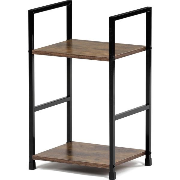 Scaffale, 2 Ripiani, Decoro Legno Vecchio, Mdf, Laccato Nero-image