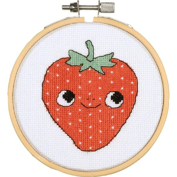Confezione Da Ricamo A Punto Croce Vervaco Con Telaio Da Ricamo "Eva Mouton Strawberry"", Schema Di Conteggio, Diam 10Cm"-image