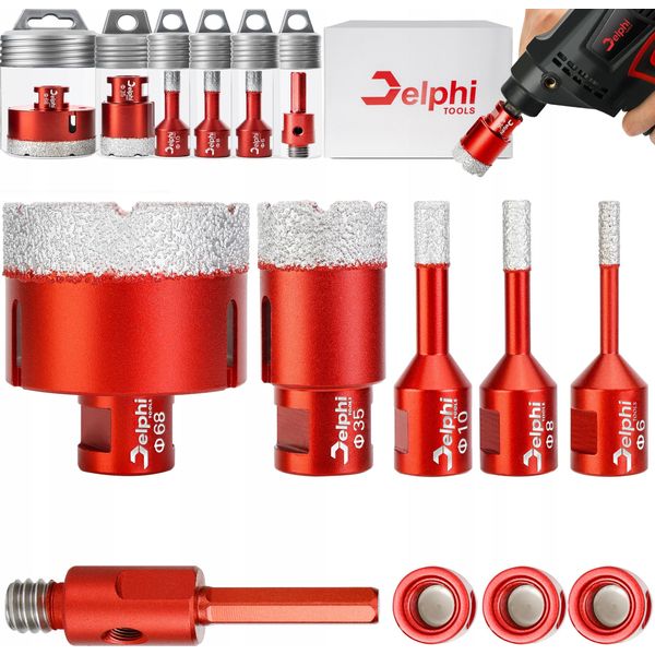 Set Di Punte Diamantate Delphi Sega A Tazza Diamantata 5 Pz. 68Mm,35Mm,10Mm,8Mm,6Mm 5X M14 Punte Diamantate Per Piastrelle Smerigliatrice Angolare Sega A Tazza Per Gres Porcellanato, Piastrelle In Ceramica, Granito, Marmo, Gres, Giada-image