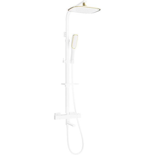 Mexen CQ49 Set Vasca-Doccia Con Soffione E Miscelatore Termostatico, Bianco/Oro - 779104995-25-image