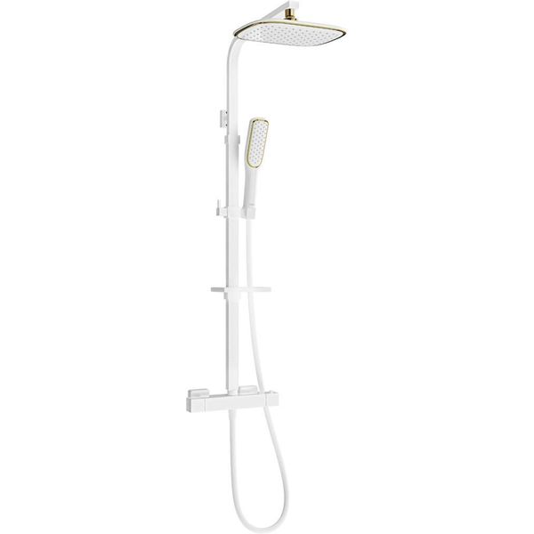 Mexen CQ49 Set Doccia Esterno Con Soffione E Rubinetto Termostatico, Bianco/Oro - 772504995-25-image