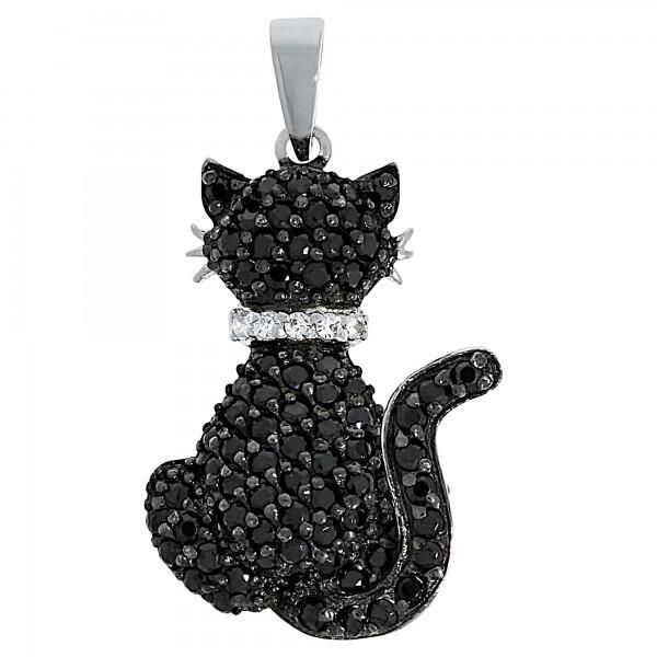 Ciondolo In Argento 925/- Rodiato 3,0 Cm Di Zirconi-image