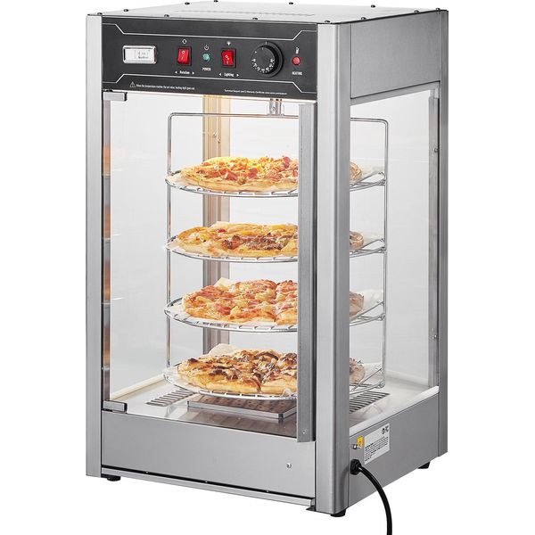 Succebuy Scaldavivande Commerciale Per Pizze Da 14 Pollici, Scaldavivande A 4 Livelli Con Riscaldamento A Vapore Rotante, Controllo Della Temperatura Da 30 °C A 85 °C, Luce Da 25 W E Led Superiore Per Pizzerie-image