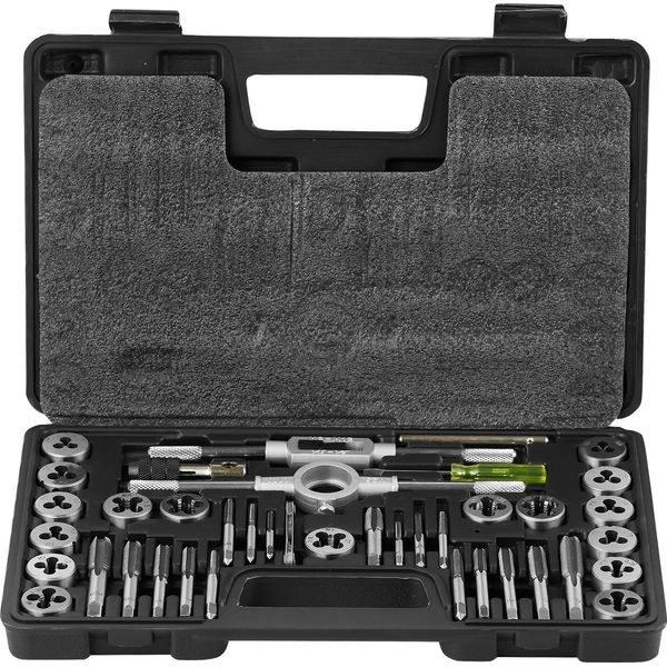 Succebuy Set Di Maschi E Filiere, 40 Pezzi, Metrico M3-M12, Acciaio Per Cuscinetti, Utensili Per Filettatura Esterna/Interna, Accessori Completi Con Valigetta Di Custodia-image