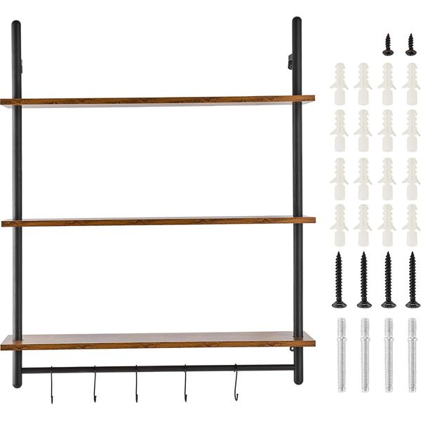 Succebuy Scaffale Industriale In Tubo A 3 Livelli, 81,3 X 25,9 Cm, Montaggio A Parete, Espositore Rustico In Legno, Scaffale Galleggiante Per Cucina, Camera Da Letto, Bagno, Nero-image