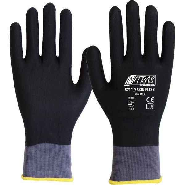 Guanti Skin Flex C Taglia 8 Grigio/Nero En 388 Ii A Maglia Con Rivestimento Nitras-image