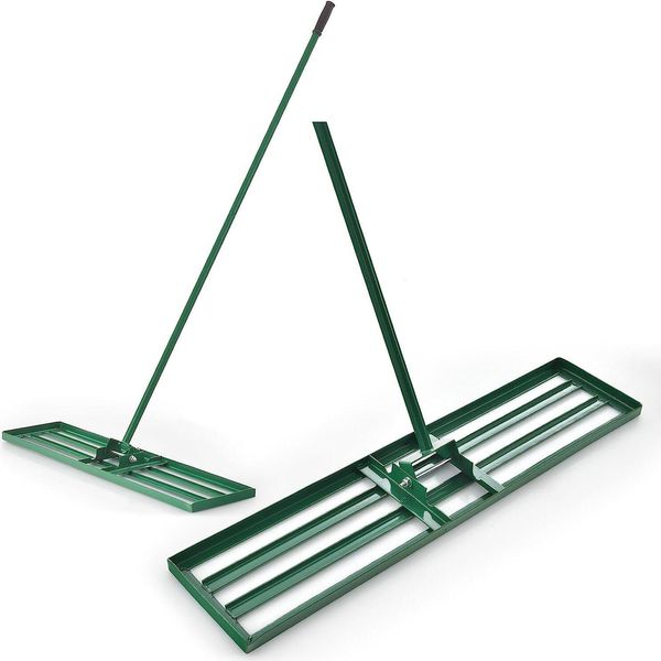 Costway Rastrello Livellatore In Metallo, Attrezzo Per Prato Con Impugnatura Ergonomica, Livellamento Di Terreni Sabbiosi, Rastrello Livellatore Per Superfici Verde 91X25Cm-image