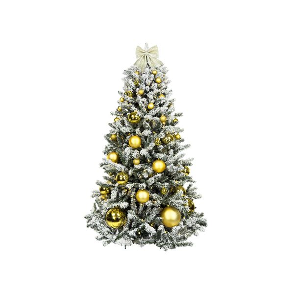 Albero Di Natale Artificiale Decorato Con 73 Ornamenti Golden Christmas 180 Cm Con Supporto E Ornamenti Natalizi-image