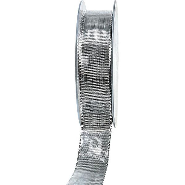 Nastro Regalo Argento 25Mm 25M - Nastro Decorativo Con Bordo In Filo Metallico-image