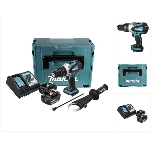 Makita Dhp 458 Rfj Trapano Avvitatore Con Percussione A Batteria 18V In Valigetta Makpac + 2X Batterie 3,0 Ah + Caricatore-image