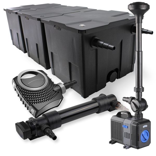 Set Completo Sunsun: Filtro Per Laghetti CBF-350C Fino A 90000L Sistema Di Filtraggio Per Laghetti A Flusso Continuo, Pompa Per Laghetti NEO10000 10000L/H 80W, Chiarificatore Per Laghetti CUV-636 Chiarificatore Uvc Con 36W, Pompa Per Fontane CTP-5003 5000L/H 30W-image