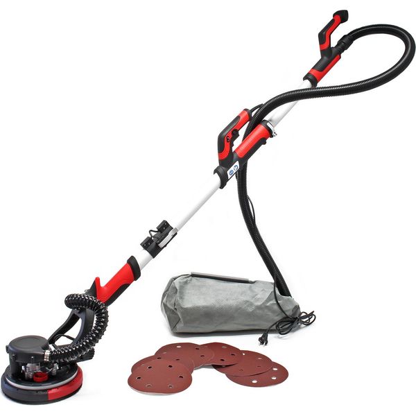 Levigatrice Per Cartongesso Professionale Wiltec 750 W, Levigatrice Per Pareti, Levigatrice Per Soffitti Con Disco Di Levigatura Da 225 Mm, Levigatrice A Collo Lungo Con Aspirazione Della Polvere, Accessori E Asta Telescopica-image