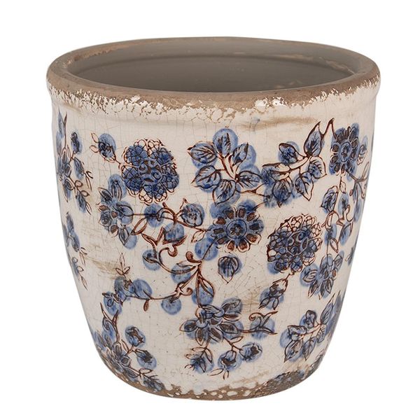 Vaso Da Fiori Clayre & Eef Ø 17X16 Cm Fiori In Ceramica Blu Beige-image