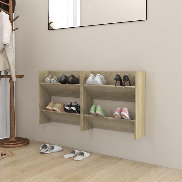 The Living Store Scarpiere A Muro 2 Pezzi Rovere Sonoma 60X18X60Cm Materiale Legno-image