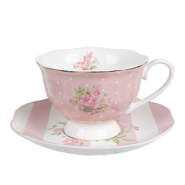 Tazza Clayre & Eef Con Piattino 200 Ml Rosa Bianco Porcellana Roses-image
