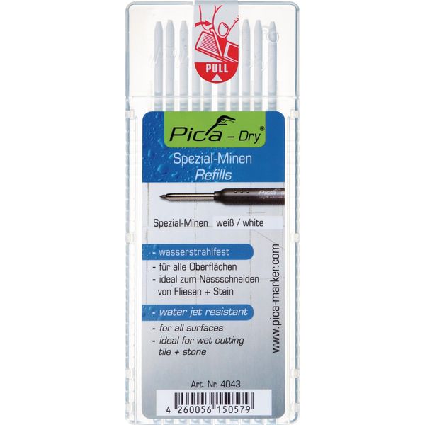 Pica 4043 Pica Dry Wasserstrahl 4043 Ersatzminen FüR Tieflochmarker-Bleistift Weiß 2,8 Mm, 10 St.-image