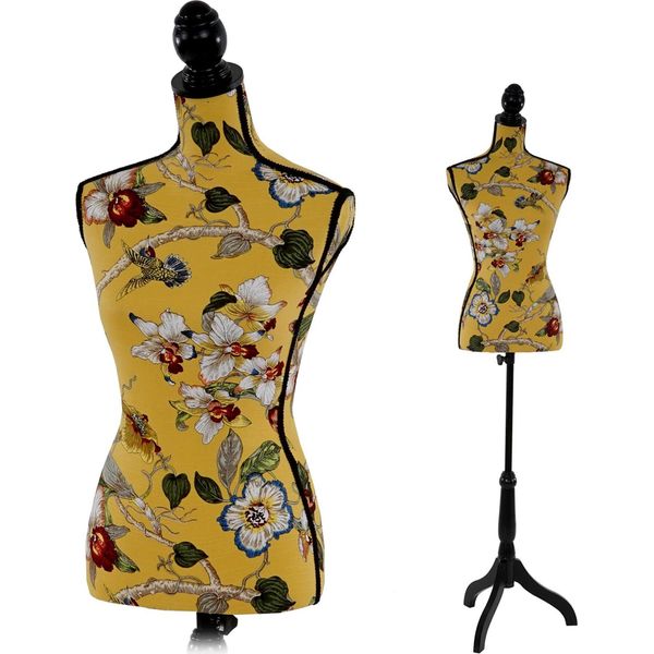 Manichino Sartoriale T222, Busto Di Manichino Femminile, Vetroresina ~ Giallo Con Fiori-image