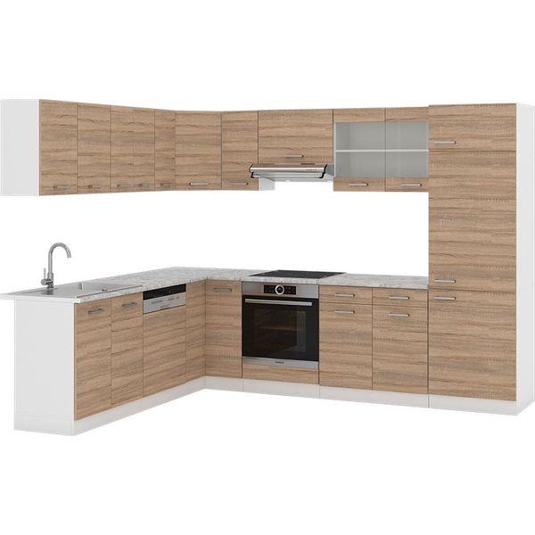 Vicco Cucina Angolare Completa R-Line, 227 X 287 Cm , Pl Marmo, Sonoma/Bianco-image