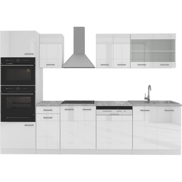 Vicco Cucina Componibile R-Line, 300 Cm Con Armadio Alto, Senza Piano Di Lavoro, Bianco Lucido/Bianco-image