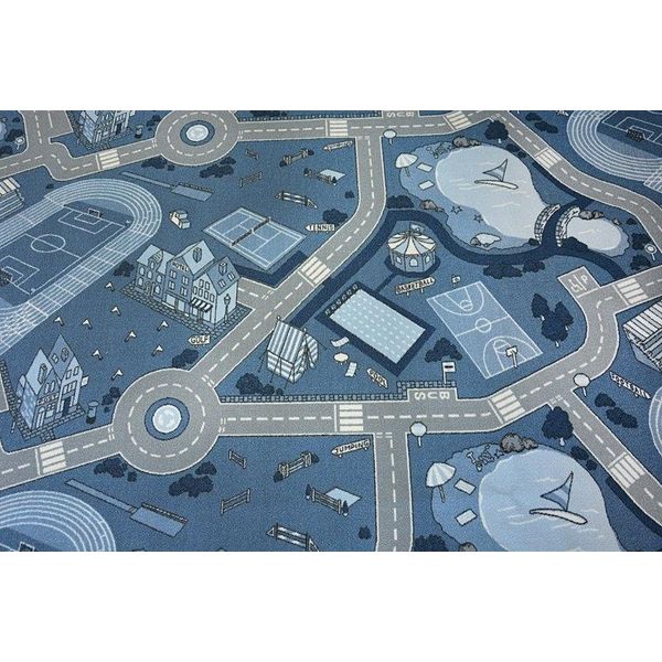 Tappeto - Moquette Antiscivolo Per Bambini Street Blu Azzurro 100X500 Cm-image