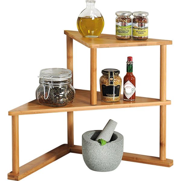 Scaffale Da Cucina Kesper Scaffale Da Cucina Ad Angolo In Bambù - 2 Livelli - 52X29,5X39Cm - Scaffale Salvaspazio Per Cucina E Dispensa - Naturale E Decorativo -58802-image