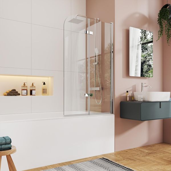 Emke 110X140Cm Parete Divisoria Per Vasca Da Bagno Schermo Pieghevole Cabina Doccia Attacco Per Vasca Da Bagno Rivestimento Nano Easy-Clean-image