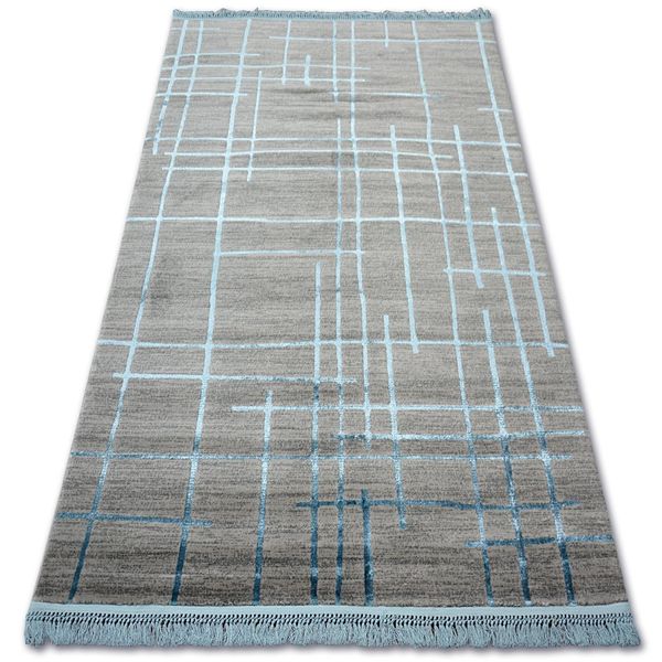 Tappeto Acrilico Manyas 191AA Grigio/Blu Frange Azzurro 80X300 Cm-image