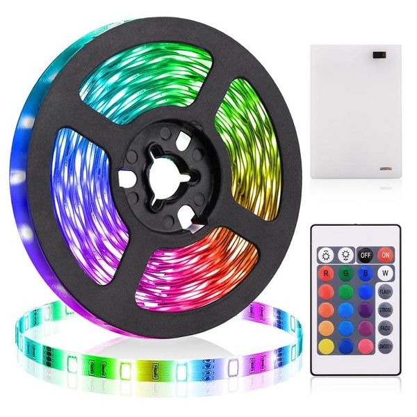 Striscia Led A Batteria Retroilluminazione Tv Rgb 5050 Smd Striscia Luminosa Cambia Colore Con Telecomando, 0,5M 30Leds-image