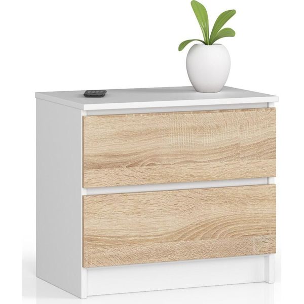 Comò Moderno Bianco Kommad K60 Con 2 Cassetti E Frontale In Rovere Sonoma Per Una Smart Soluzione Di Stoccaggio-image