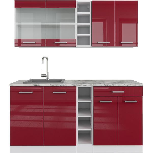 Vicco Cucina Completa R-Line, 160 Cm , Pl Marmo, Rosso Lucido/Bianco/Bianco-image