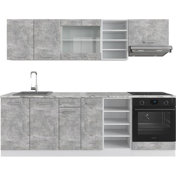 Vicco Cucina Componibile R-Line, 240 Cm Con Piano Di Lavoro, Cemento/Bianco-image