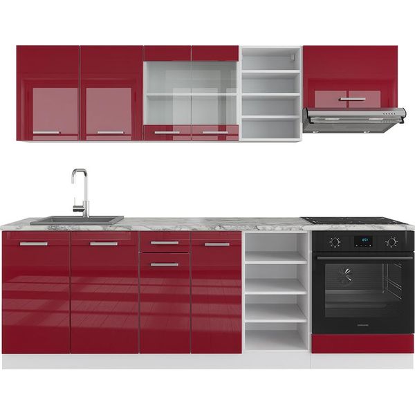Vicco Cucina Componibile R-Line, 240 Cm Senza Piano Di Lavoro, Rosso Lucido/Bianco/Bianco-image