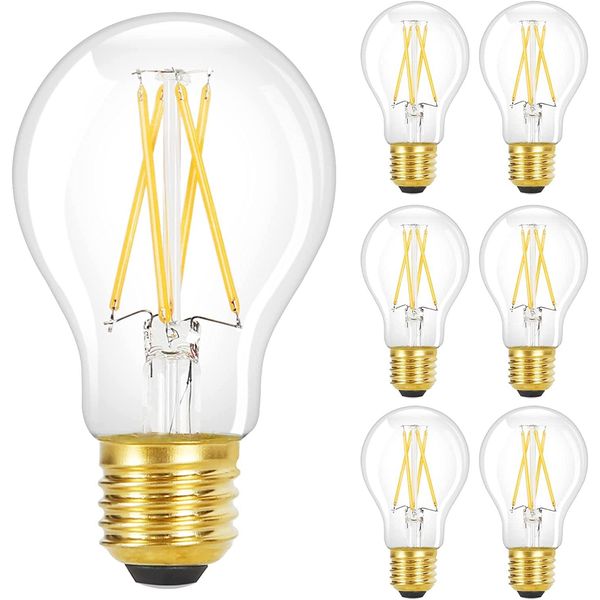 Zmh 6 Pezzi Led Lampadina E27 Lampada Vintage A60 Lampadina Edison Lampadina 2700K 4W Filamento Bianco Caldo Lampadina Retrò Vetro Antico Per Casa Hotel Caffè Bar-image